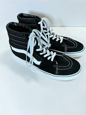 Vans Sk8-Hi High Top Suede Sneakers Black White Skate Shoes Mens 13